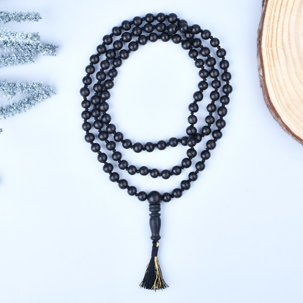 Black ebony mala-8 mm (With Knots)